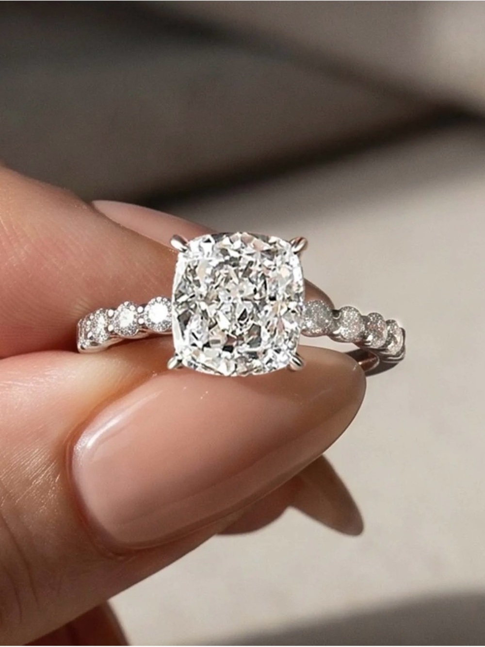 Exquisite 2 Carat Cushion Cut Engagement Ring in Sterling Silver